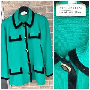 Vintage St. John Green and Black Knit Jacket 12